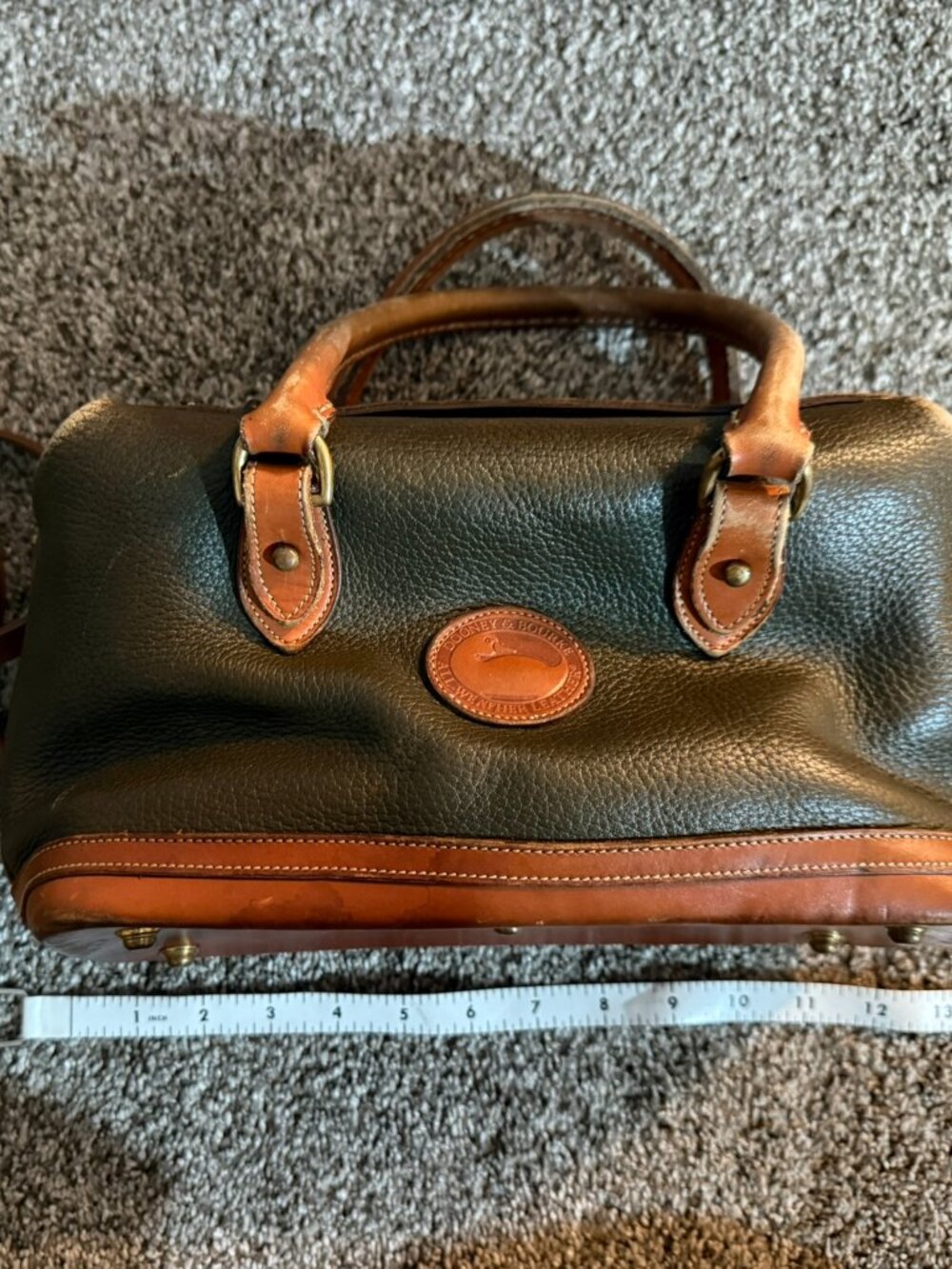 Vintage Dooney & Bourke All Weather Leather Green Tan Satchel Doctor Bag